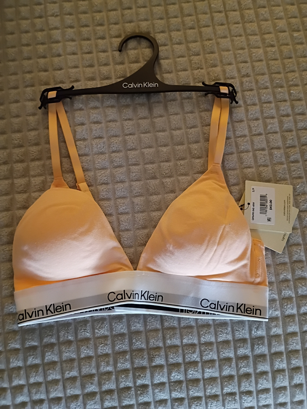 Calvin Klein Peach Triangle Bralette with Logo Elastic Band NWT